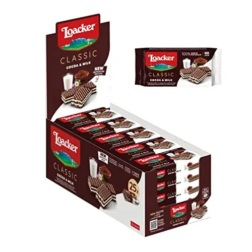 Produktbild: Loacker - Classic Cocoa & Milk - Klassische Kakao-Waffeln mit zwei Schichten zarter Milchcreme aus 100 % Alpenmilch in der Großpackung - Essen und Snacks 25 Stk á 45 g