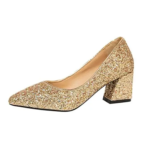Produktbild: Womens Court Shoes Heel Shoes Sequins Size Toe Crystal Pointed Large Chunky Party Heels High high Heels Dress High Heel Stilettos Sandals Bridal Wedding Party Low Heel Pump Shoes D-27