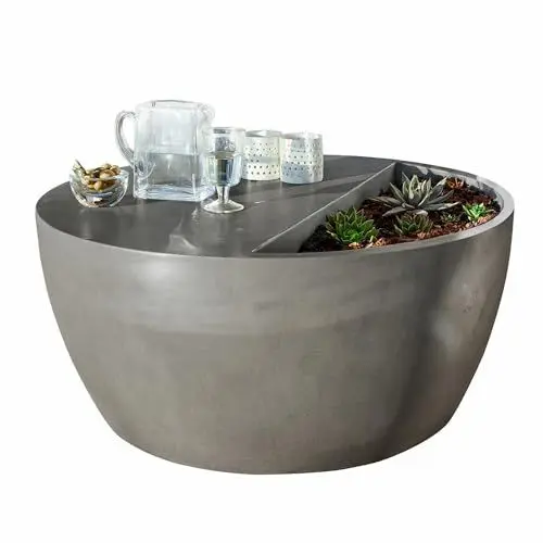 Produktbild: Loberon Couchtisch New Plévin, modernes Design, Indoor & Outdoor geeignet, wasserfest, Gartenmöbel, Terrassentisch, Zement, dunkelgrau
