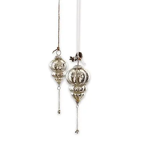 Produktbild: Loberon Weihnachtsschmuck 2er Set Merle, Zwei Größen, Mundgeblasen, Zierkettchen mit Glöckchen am Abschluss, Christbaumschmuck, Weihnachtsdeko, Glas, Eisen, antiksilber