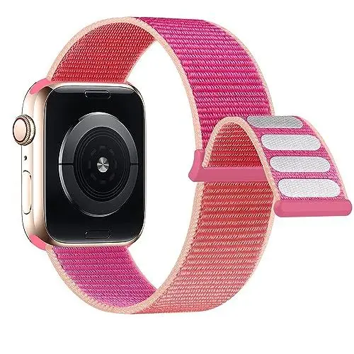 Produktbild: Lobnhot Nylon Armband kompatibel mit Apple Watch Armband 40mm 38mm 41mm, Verstellbares Sport Armband kompatibel für iWatch Series 10 9 8 7 SE 6 5 4 3 2 1, Granatapfel