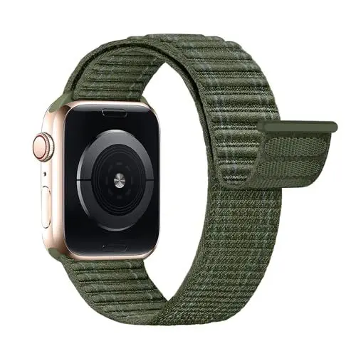 Produktbild: Lobnhot Nylon Sport Loop Kompatibel mit Apple Watch Armband 40mm 41mm 38mm 46mm 45mm 44mm 42mm Herren Damen, Verstellbarer Sport Armband Ersatz für iWatch Series 10 9 8 7 6 5 4 3 2 1 SE Grün