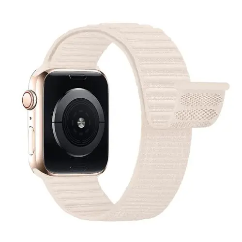 Produktbild: Lobnhot Nylon Sport Loop Kompatibel mit Apple Watch Armband 40mm 41mm 38mm 46mm 45mm 44mm 42mm Herren Damen, Verstellbarer Sport Armband für iWatch Series 10 9 8 7 6 5 4 3 2 1 SE Polarstern Beige