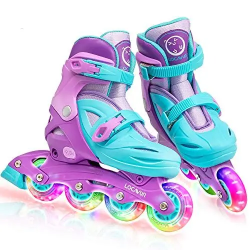 Produktbild: Locavun Verstellbare Inline-Skates für Mädchen, Jungen, Kinder mit leuchtenden Rädern, beleuchtete Hartschalen-Rollerblades für den Innen- und Außenbereich