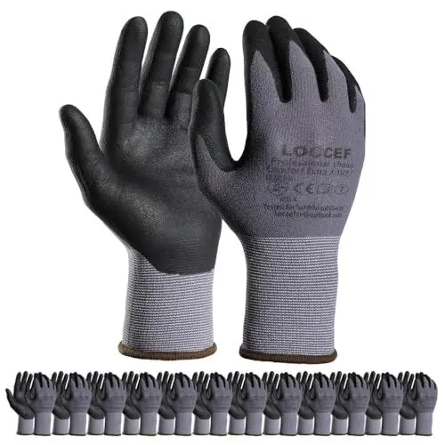 Produktbild: LOCCEF Arbeitshandschuhe Herren/Damen, 12 Paare - Nitril beschichtet, nahtlos gestrickte Nylon-Handschuhe für Heimwerken, Handwerk und Gartenarbeit(11/XXL, Grau-12 Paare)