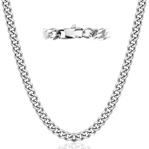 Produktbild: LOCCY Herren Panzerkette, Edelstahl Panzer Ketten für Herren Damen 3/5/6mm Silberkette Glieder Kette Halskette Hip-Hop Kette für Männer Jungen, Länge 46/51/56cm (Silber-6mm, 46)
