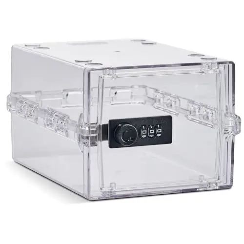 Produktbild: Lockabox Mini™ | Kleine abschließbare Box mit Zahlenschloss (A5-Größe) | Mini-Aufbewahrungsbox für kleine Medikamente, Snacks & Mobiltelefone | Außenmaße 22,3 x 15,4 x 12 cm (Kristall)