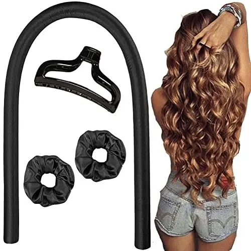 Produktbild: Locken über Nacht, Lockenwickler über Nacht, Stirnband Lockenwickler, Locken Im Schlaf, Hitzeloses Lockenstab Stirnband, Seidenbänder Haare, Locken Machen über Nacht Lange Haare Ribbon - Schwarz