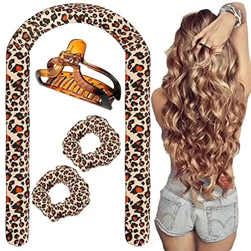 Produktbild: Locken über Nacht, Lockenwickler über Nacht, Stirnband Lockenwickler, Locken Im Schlaf, Hitzeloses Lockenstab Stirnband, Seidenbänder Haare, Locken Machen über Nacht Lange Haare - Leopardenmuster