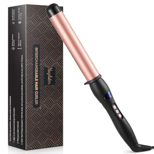 Produktbild: Lockenstab 32mm Ohne Klemme, Lockenstab Große Locken Haarcurler Keramik Beschichtung, Lockenstäbe mit LCD Display, 80 ℃ -230 ℃ Lockenwickler, mit Handschuh