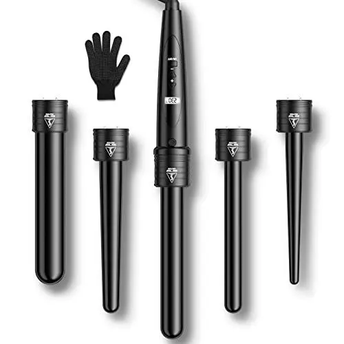 Produktbild: Lockenstab 5 in 1 LCD Keramikbeschichtung Multifunktions Austauschbare Welleneisen mit Handschuhe Lockenwickler Kit ET-W301