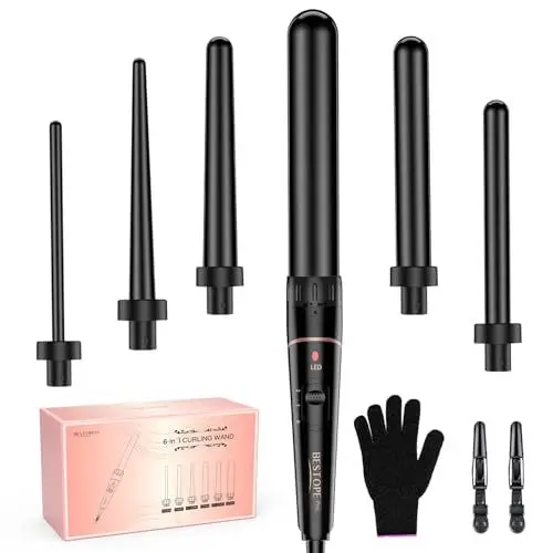 Produktbild: Lockenstab Große und Kleine Locken Set - 6 in 1 Mit Verschiedenen Aufsätzen Antistatische Keramik Turmalin Beschichtung Welleneisen für Beach Waves