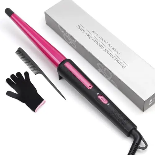 Produktbild: Lockenstab, JAETON 25mm Lockenstab Keramik Tapered Lockenstäbe für Natürliche Locken und Beach Waves, Feste 210 ° C, mit Handschuhen