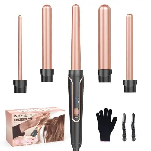 Produktbild: Lockenstab set 5 in 1 Welleneisen - Lockenstäbe für Große Keine Locken Keramik Lockenwickler mit Verschiedenen Aufsätzen Temperatureinstellung Schnelle Erwärmung mit Handschuh und 2 Clips