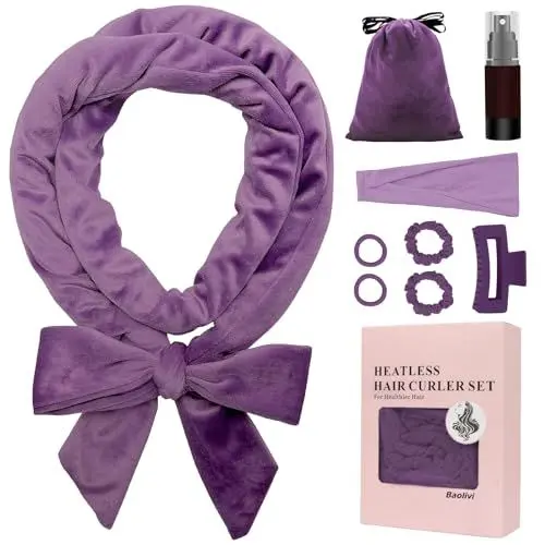 Produktbild: Lockenwickler Über Nacht Lange Haare,Haare Locken Ohne Hitze Heatless Hair Curler Band 180 Cm Weicher Samt Rutschfest Sleep Tie Mit Stirnband Locken Band Zum Schlafen (violett)