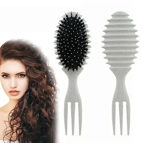 Produktbild: Lockige Haarbürste,Lockendefinierungsbürste, lockige Haarbürste,professionelle Lockenbürste, Styling-Werkzeuge, Haarkämmen Bouncy Curl Pinsel zum Entwirren Formen und Definieren (Beige)