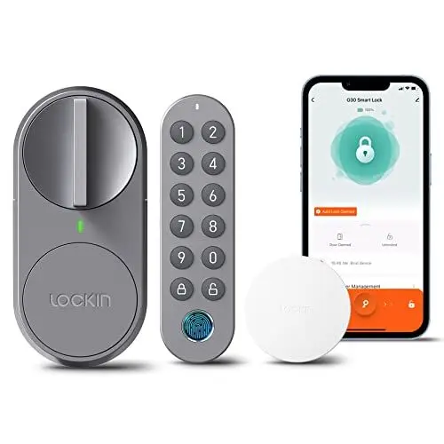 Produktbild: Lockin Smartes Türschloss G30 mit Keypad Pro, WLAN & App-Steuerung, Auto-Lock, Alexa- & Google-kompatibel, keyless Entry elektronisches türschloss, Fingerprint, Zutrittscode, Grau