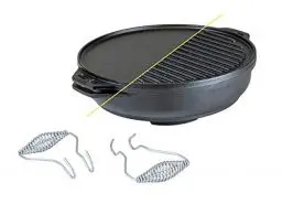 Produktbild: Lodge Cook-It-All-Set aus Gusseisen. Fünfteiliges Gusseisenset beinhaltet einen wendbaren Grill/Grill, 35,6 cm, 6,8 Quart Boden/Wok, zwei robuste Griffe und ein Tipps & Tricks Booklet.