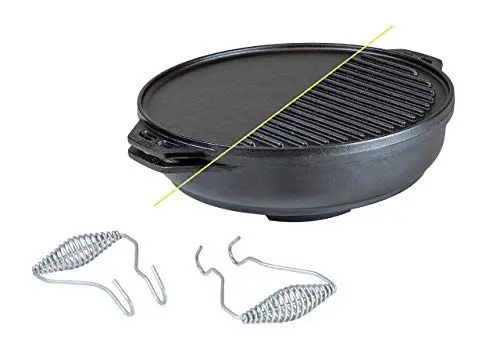 Produktbild: Lodge Cook-It-All-Set aus Gusseisen. Fünfteiliges Gusseisenset beinhaltet einen wendbaren Grill/Grill, 35,6 cm, 6,8 Quart Boden/Wok, zwei robuste Griffe und ein Tipps & Tricks Booklet.