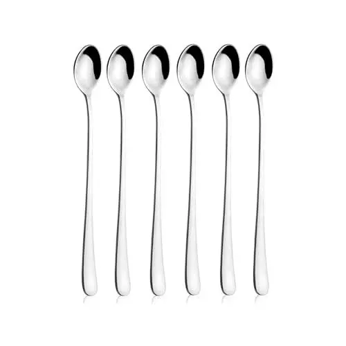 Produktbild: Löffel，Löffel aus Edelstahl，Latte Macchiato Löffel, Runde Kante, Edelstahl, Silber, Hochwertiger Edelstahl Kaffeelöffel, Eislöffel, Eislöffel, Cocktaillöffel, Teelöffel