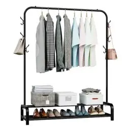 Produktbild: LOEFME Kleiderständer, 110 * 35 * 146cm Kleiderstange für Schlafzimmer, Freistehende Kleiderstange, Minimalistisches Design Kleiderstangen, Tragbare Kleiderstange Schwarz