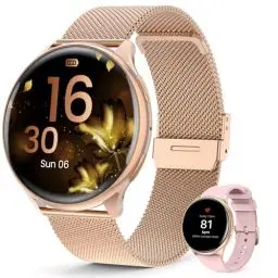 Produktbild: Loekneue 2024 Smartwatch Damen Rund mit Telefonfunktion 1,39'' HD Touchscreen Uhr mit /SpO2/Menstruationszyklus/Schlafmonitor/IP68 Wasserdichter/Schrittzähler/Fitness/für iOS Android Rosa Gold