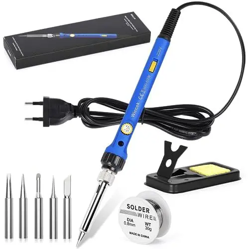 Produktbild: Lötkolben 60W, Lötkolben Set mit Lötzinn, Temperatur Einstellbar 220-480℃, EIN/AUS Schalter, 30g Lötdraht, 5 Lötspitzen, Soldering Iron Set für Elektrotechnik Reparaturen Profi Hobbybastler