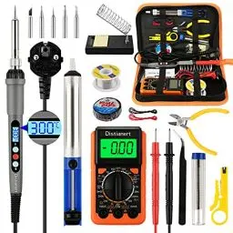 Produktbild: Lötkolben Set, 60W LCD Einstellbare Temperatur 180-500°C Lötkolben, 19PCS mit Digital Multimeter, 6 Spitzen, Lötkolbenständer, Lötzinn, Entlötpumpe, Pinzette, Lötkolben Set für Elektroarbeiten.