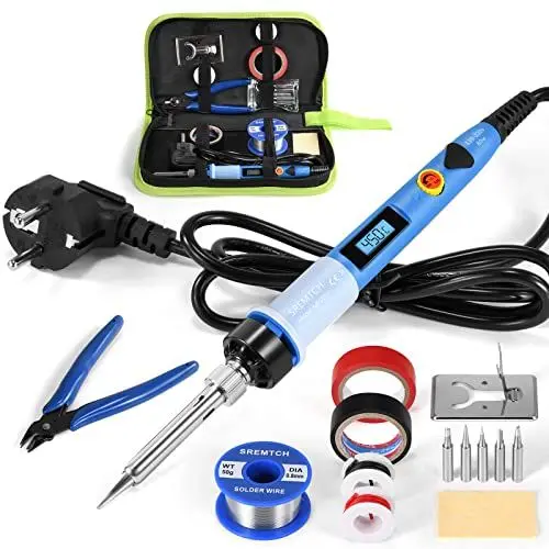 Produktbild: Lötkolben Set, SREMTCH 80W Lötkolben mit LCD Bildschirm, 15in1 Lötset mit EIN/AUS-Schalter (200 ° C - 450 ° C), Einstellbarer Temperaturknopf, 5pcs Lötspitzen, Pro Elektrotechnik Reparaturen