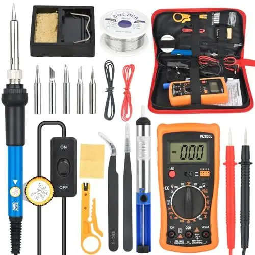 Produktbild: Lötkolben Set - 60W Lötkolben mit Temperatur Einstellbar 200-450°C, Lötwerkzeug mit Digital Multimeter mit 5 Lötspitzen, Hochwertiges Löten & Reparieren - Soldering Iron for Elektronik, Schmuck Blue