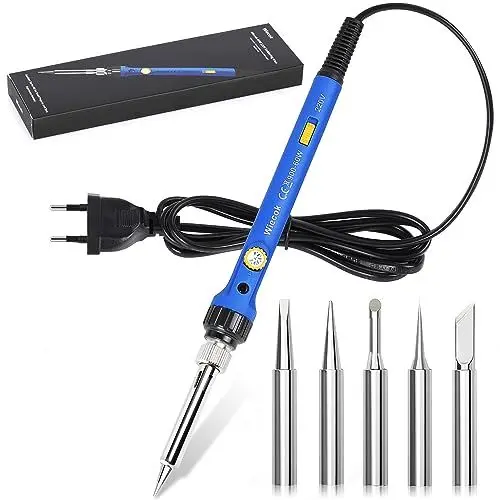 Produktbild: Lötkolben, Wiecok Lötkolben Set 60W 220V mit Temperatur Einstellbar 220-480℃, EIN/AUS Schalter, Betriebsanzeige, 5 Lötspitzen, Soldering Iron für Elektrotechnik Reparaturen Profi Hobbybastler