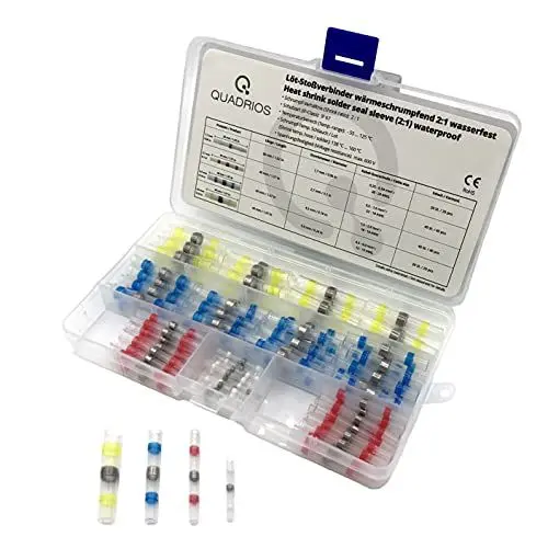 Produktbild: Löt-Stoßverbinder-Sortiment 120 Teile mit Lötzinn Transparent 2:1 mit Innenkleber Staub- und Wasserfest Lötverbinder