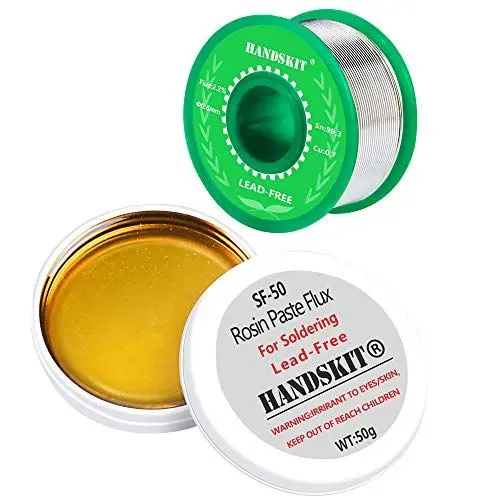 Produktbild: Lötzinn, HANDSKIT Bleifreies Lot Lötdraht, Lötmaterial mit Kolophonium Kern (Rosin Activated Solder) 99.3Sn-2.2Rosin-0.7Cu-0.3Ag, 0.6mm, 100g