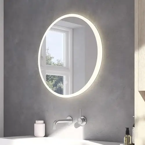 Produktbild: Loevschall Atlas Hochwertiger Badspiegel mit Beleuchtung, Rundspiegel 60 cm, Luxuriöses und Rahmenloses Design, Smart Mirror mit Touch, LED-Front- und Hintergrundbeleuchtung, Helligkeit Dimmbar