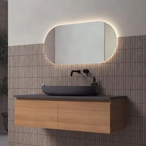 Produktbild: Loevschall Blokhus LED Spiegel mit Hintergrundbeleuchtung | Ovaler Spiegel mit Licht | 100x50 cm | Verstellbarer Wandspiegel | Spiegel für Bad mit Beleuchtung