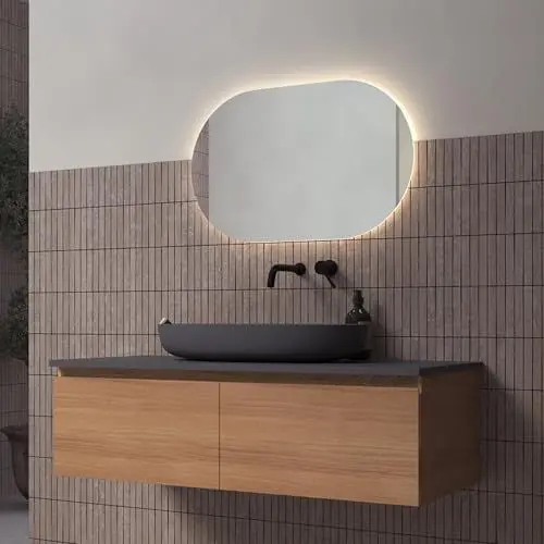Produktbild: Loevschall Blokhus LED Spiegel | Ovaler Spiegel mit Hintergrundbeleuchtung | 80x50 cm | Verstellbarer Wandspiegel | Badspiegel mit Beleuchtung