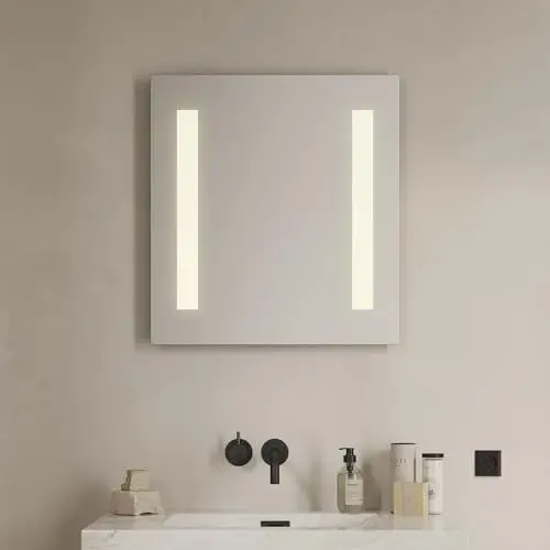 Produktbild: Loevschall Godhavn Badspiegel mit Beleuchtung, 60x65 cm, LED-Badezimmerspiegel mit Front- und Hintergrundbeleuchtung, Lichtqualität CRI 95 für Natürliche Farben, IP44 Spritzwassergeschützt, Hohe Lumen