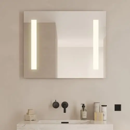 Produktbild: Loevschall Godhavn Badspiegel mit Beleuchtung, 80x65 cm, LED-Badezimmerspiegel mit Front- und Hintergrundbeleuchtung, Lichtqualität CRI 95 für Natürliche Farben, IP44 Spritzwassergeschützt, Hohe Lumen