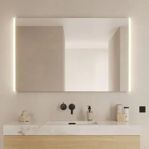 Produktbild: Loevschall Lago Badspiegel mit Beleuchtung, 120x75 cm, modernes Design, LED-Badspiegel mit Front- und Hintergrundbeleuchtung, Lichtqualität CRI 95 für Natürliche Farben, IP44-zertifiziert, Hohe Lumen