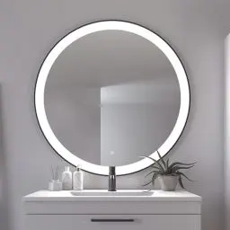 Produktbild: Loevschall Libra Badspiegel mit Beleuchtung, Smart Mirror mit Touch-Schalter, Schwarzer Rahmen, Spiegel Rund 100 cm, Badezimmer Spiegel mit 5 cm LED, Helligkeit Dimmbar, Warmweiß 3000K Licht