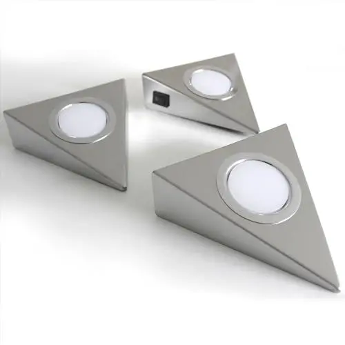 Produktbild: Loevschall Emerald Kit Unterbauleuchte Küche LED 230V, 3er-Kit, Dreieckige LED-Lampe für unterbauleuchte mit 3500K Weißlicht, einfache Installation mit integriertem Schalter, Edelstahl, komplettes Set