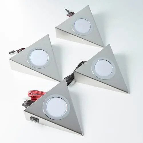 Produktbild: Loevschall Emerald Kit Unterbauleuchte Küche LED 230V, 4er-Kit, Dreieckige LED-Lampe für unterbauleuchte mit 3500K Weißlicht, einfache Installation mit integriertem Schalter, Edelstahl, komplettes Set