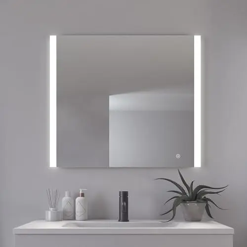 Produktbild: Loevschall Vega Square Spiegel mit Beleuchtung, 80x70 cm, Smart LED Spiegel Dimmbar mit Touch-Funktion, Badezimmerspiegel mit LED-Front- und Hintergrundbeleuchtung, CRI 90 für Natürliche Farben, IP44