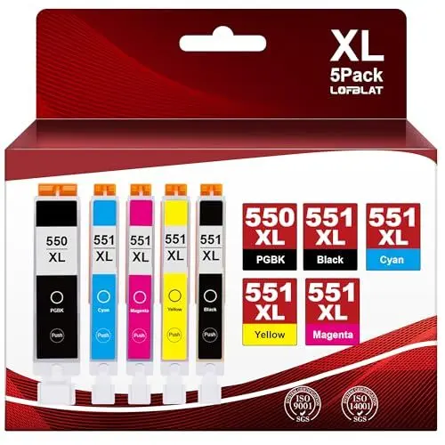 Produktbild: LOFBLAT 550XL 551XL Multipack Druckerpatronen Ersatz für Canon PGI-550 PGBK CLI-551 XL Patronen für Canon Pixma MX925 IP7250 MG5650 MX725 MX920 MG5550 IP7200 MG6650 MG6450 IX6850 MG5450 (5er-Pack)