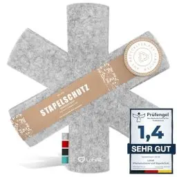 Produktbild: LoFelt® Pfannenschoner & Stapelschutz für Pfannen, Töpfe, Schüsseln und noch mehr Küchenutensilien - 5 Stück in L Ø 32cm - Pfannenschutz Topfschutz aus Filz in Hellgrau - Sternform