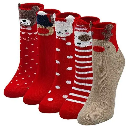 Produktbild: LOFIR Weihnachtssocken Kinder Mädchen Socken Tiere Muster Strümpfe Bunte Lustige Kindersocken aus Baumwolle Weihnachten Geschenk für Kleinkinder, Größe 31-34, 5 Paare