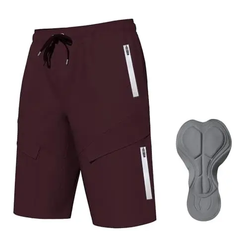 Produktbild: Logas MTB Herren Radlerhose,Herren Mountainbike Shorts Atmungsaktiv Radhose ，MTB Shorts für Männer mit 6 Taschen,Burgunderrot,M