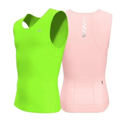 Produktbild: Lo.gas Rennrad Trikot Herren Ärmellos Radtrikot – Angenehm kühlend leicht Fahrradtrikot mit Taschen für Radsport und Training – 2er-Pack Grün+Rosa M