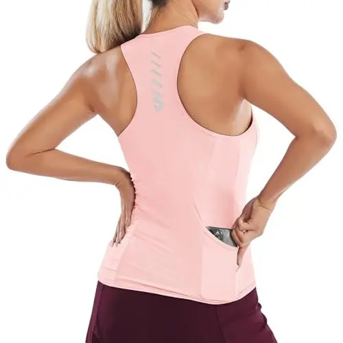 Produktbild: logas Sport Top Damen Atmungsaktiv Tanktop Flektierend Radtrikot äRmellos Dehnbar Shirts Für Sport,Yoga,Laufen Tank Sommer Taschen Rosa XS