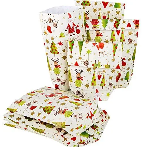 Produktbild: Logbuch-Verlag 10 Weihnachten Nikolaus Geschenktüten aus Papier Papierbeutel Geschenk Verpackung rot grün 16,5 x 26 x 6,5 cm Kinder Kunden